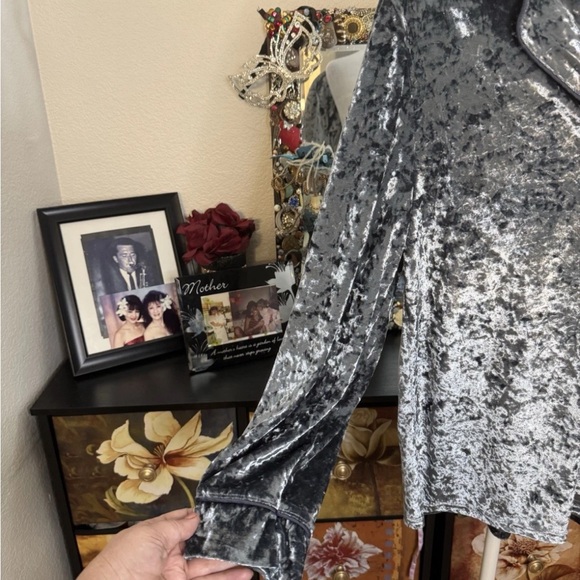 French Connection Velvet Pajama Set in Gray - Picture 4 of 10